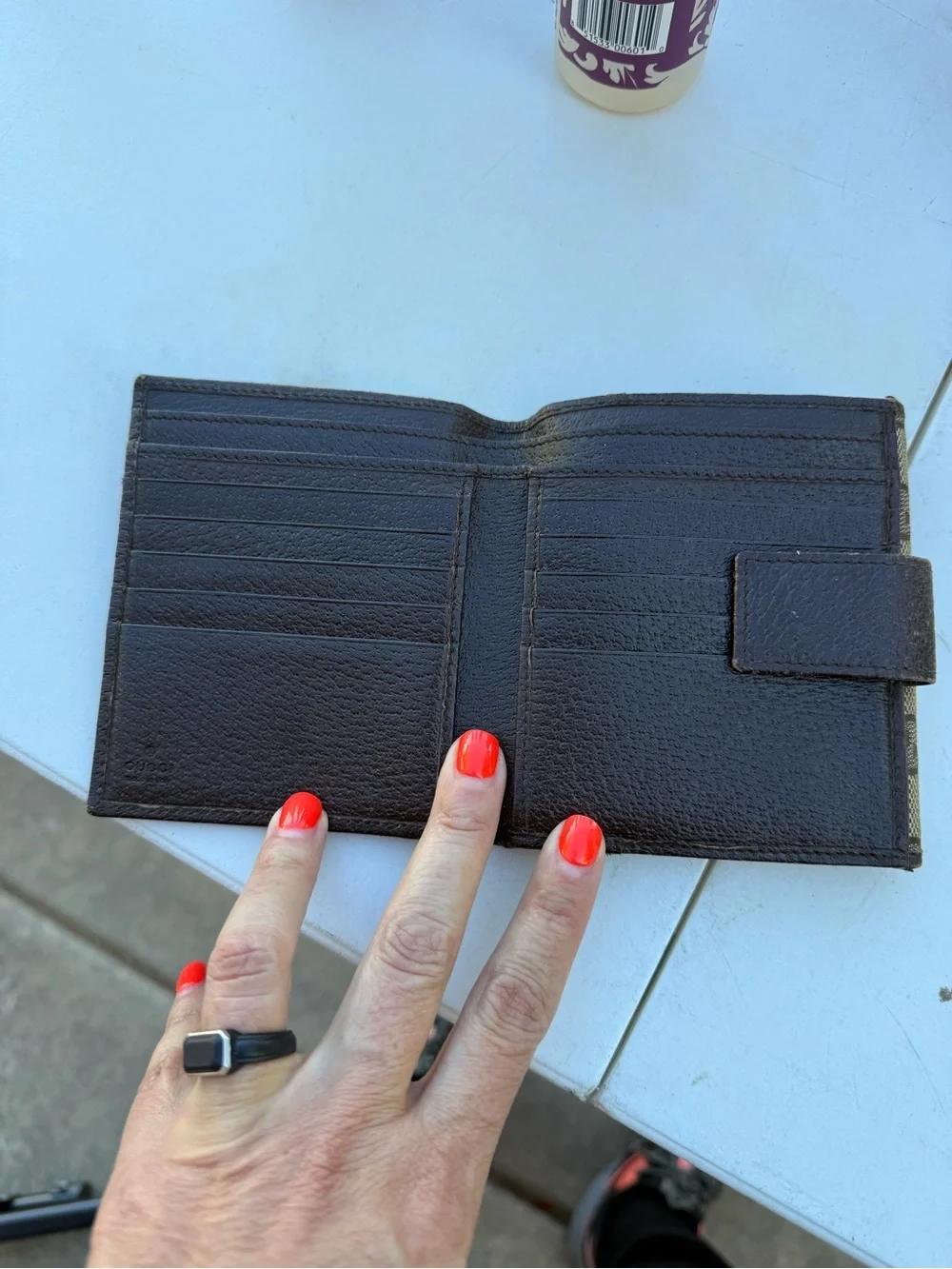 Gucci Beige and Brown GG Canvas Wallet with Logo Bar